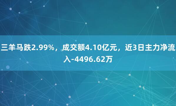 三羊马跌2.99%，成交额4.10亿元，近3日主力净流入-4496.62万