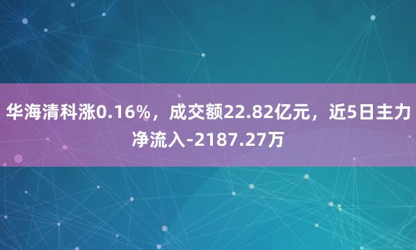 华海清科涨0.16%,成交额22.82亿元,近5日主力净流入-2187.27万