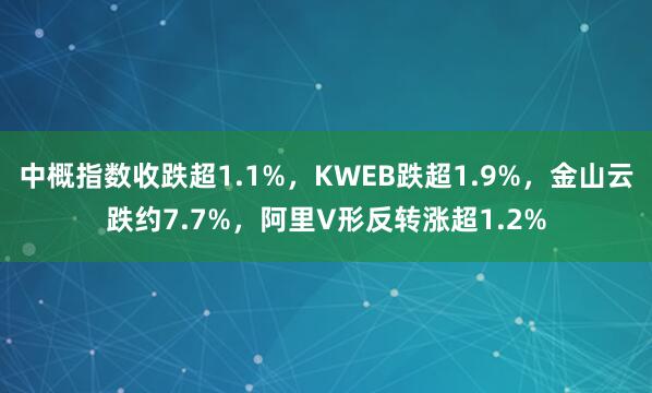 中概指数收跌超1.1%，KWEB跌超1.9%，金山云跌约7.7%，阿里V形反转涨超1.2%