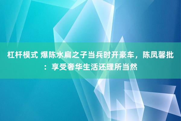 杠杆模式 爆陈水扁之子当兵时开豪车，陈凤馨批：享受奢华生活还理所当然