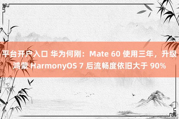 平台开户入口 华为何刚：Mate 60 使用三年，升级鸿蒙 HarmonyOS 7 后流畅度依旧大于 90%