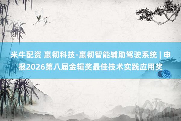 米牛配资 嬴彻科技-嬴彻智能辅助驾驶系统 | 申报2026第八届金辑奖最佳技术实践应用奖
