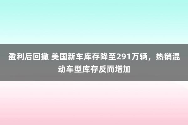 盈利后回撤 美国新车库存降至291万辆，热销混动车型库存反而增加